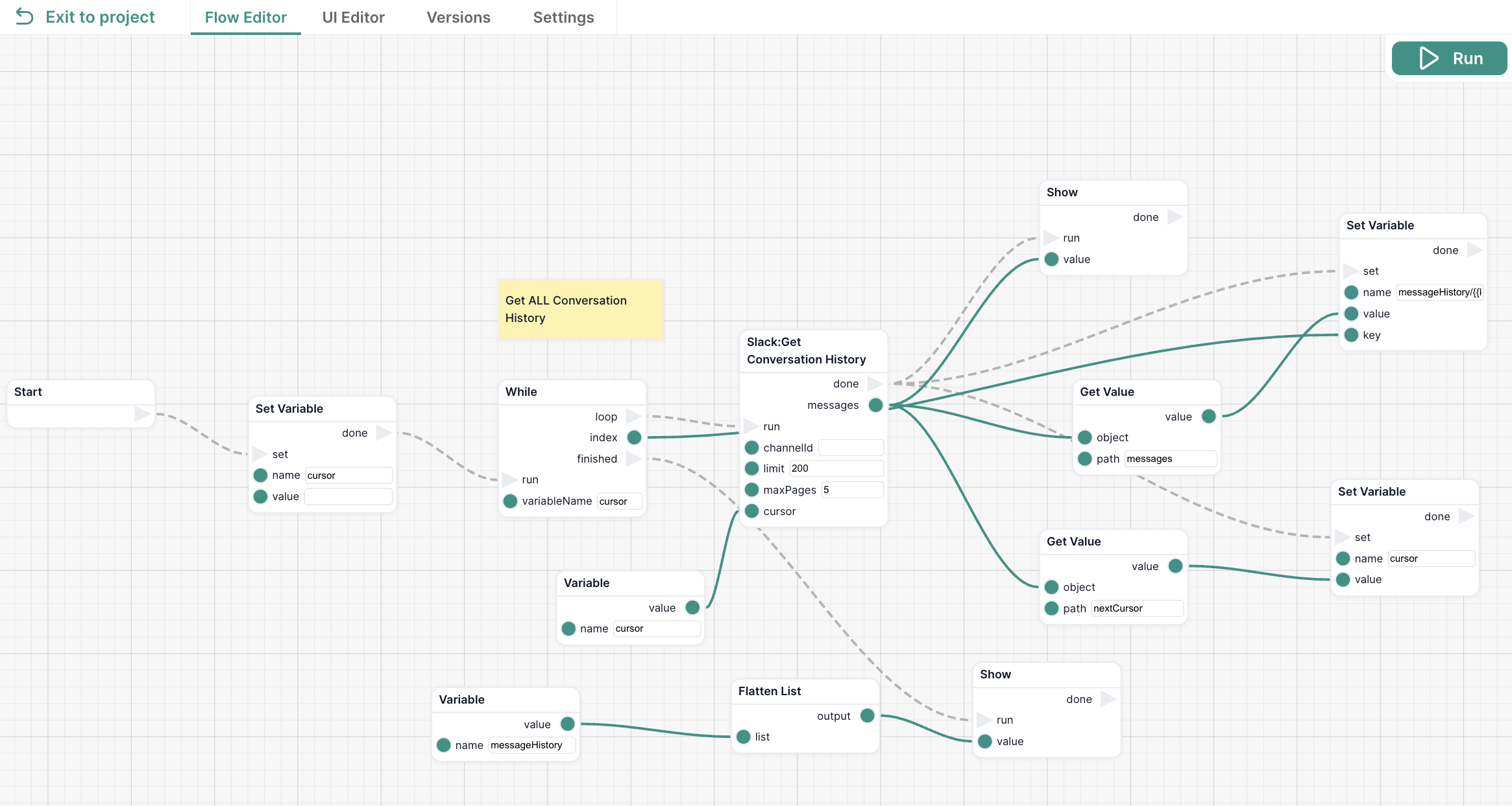 Slack cursor pagination workflow example